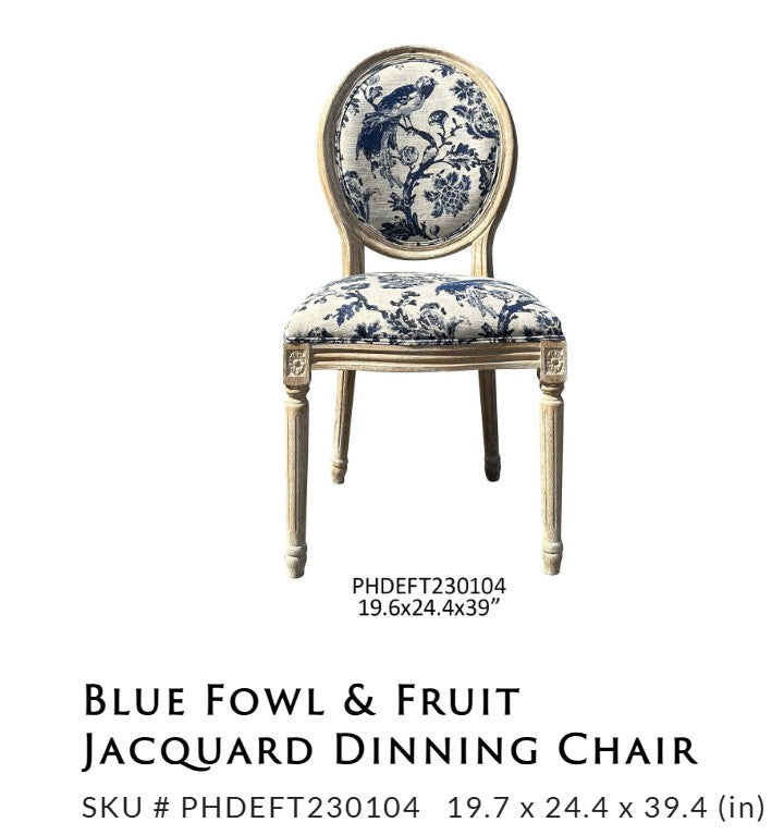 Porch View - Blue Fowl & Fruit Jacquard Dining Chair