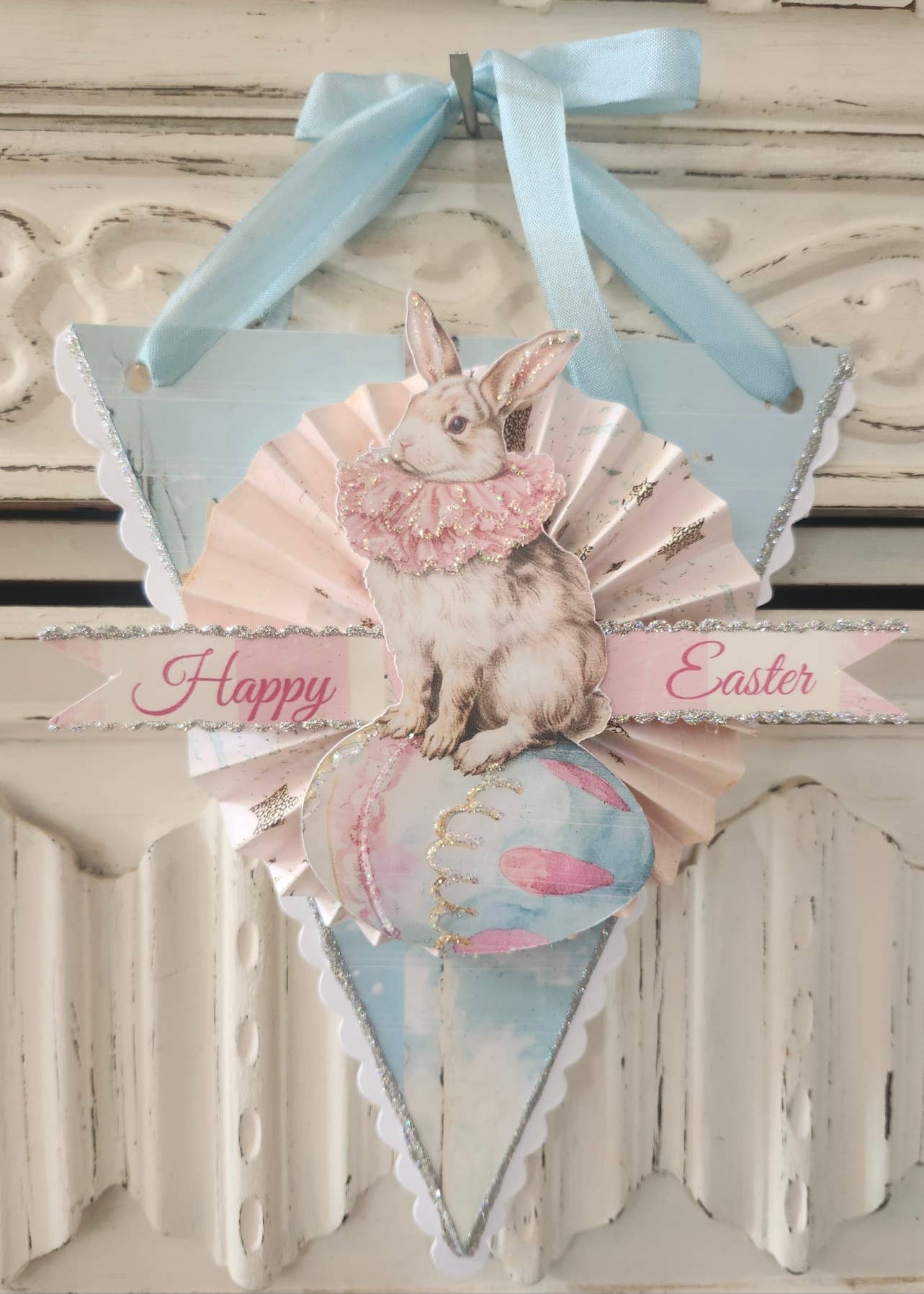 Little Heart Designs - Easter Bunny n Egg Hanging Decoration Blue Happy Easter