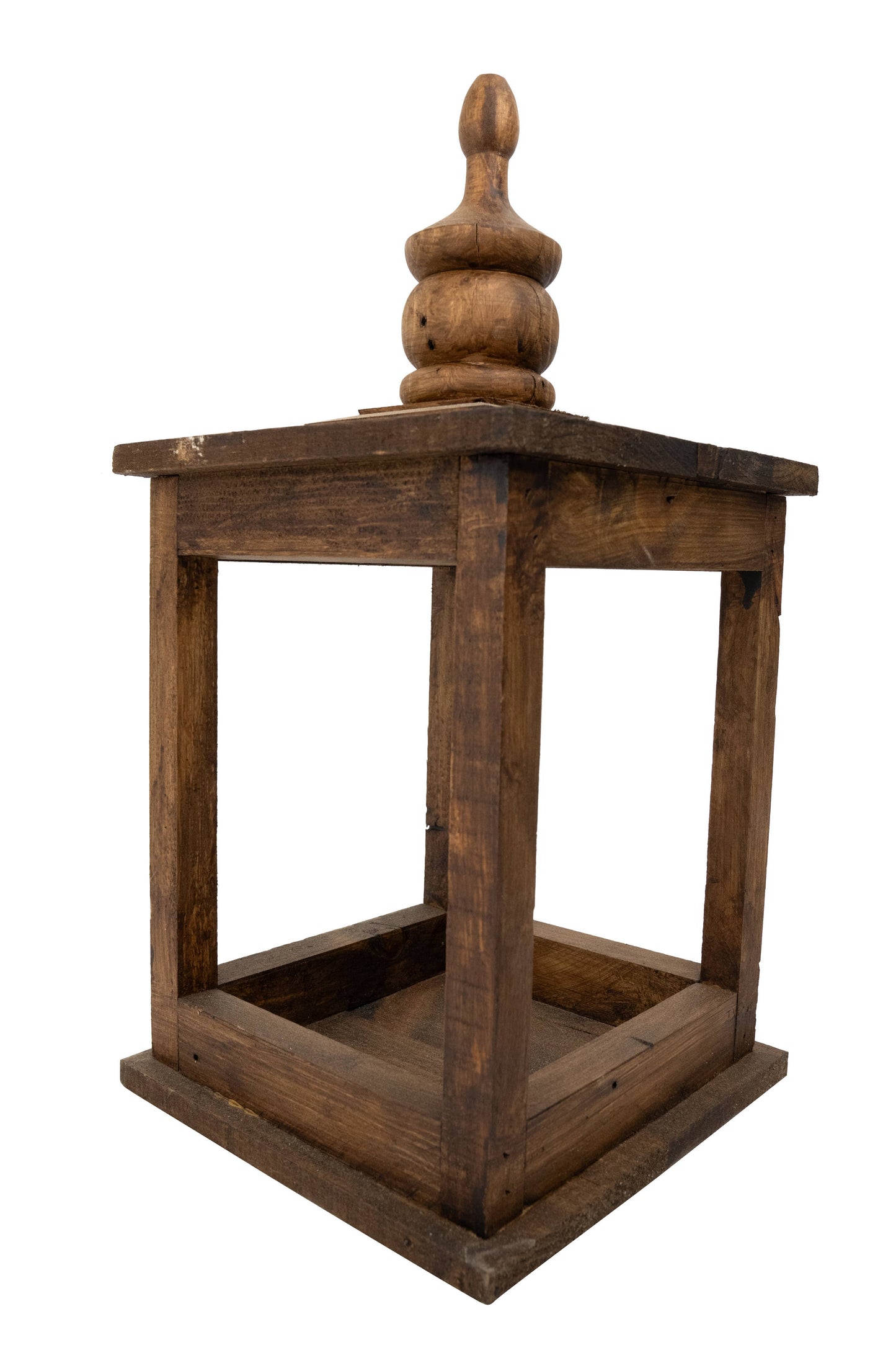 Le Menagerie - Dunlap Farmhouse Wood Lantern-8.5x17 inches-Waxed Brown