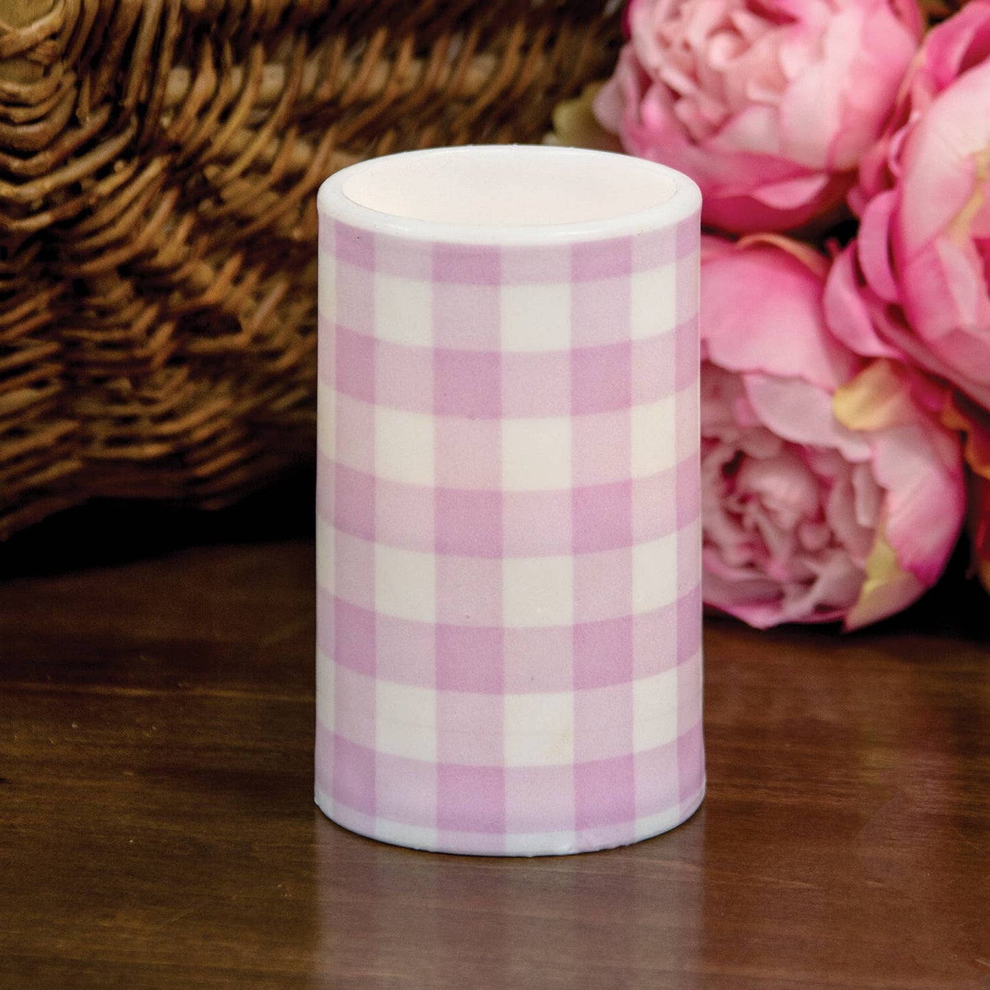 Le Menagerie - Pink Gingham Check Timer Pillar, 3"x5"