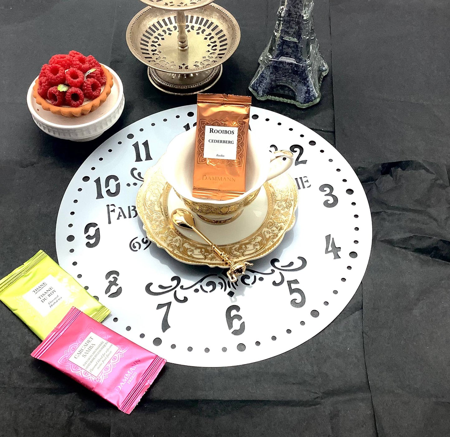Le Menagerie - Paris France Inspired Vintage Clock Tea Party Placemat