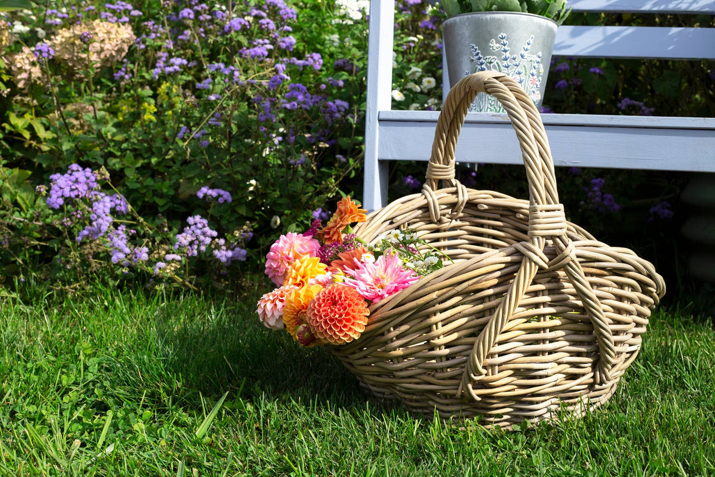 Le Menagerie - FRENCH RATTAN BASKET WITH HIGH SIDES AND OVERHANDLE