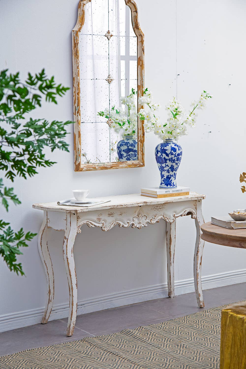 Le Menagerie- 46x16.5x30" Charming Fir Wood Console Table - White
