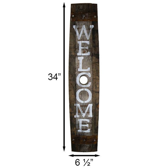Le Menagerie- Amish-Made Whiskey Barrel Porch Sign, Welcome