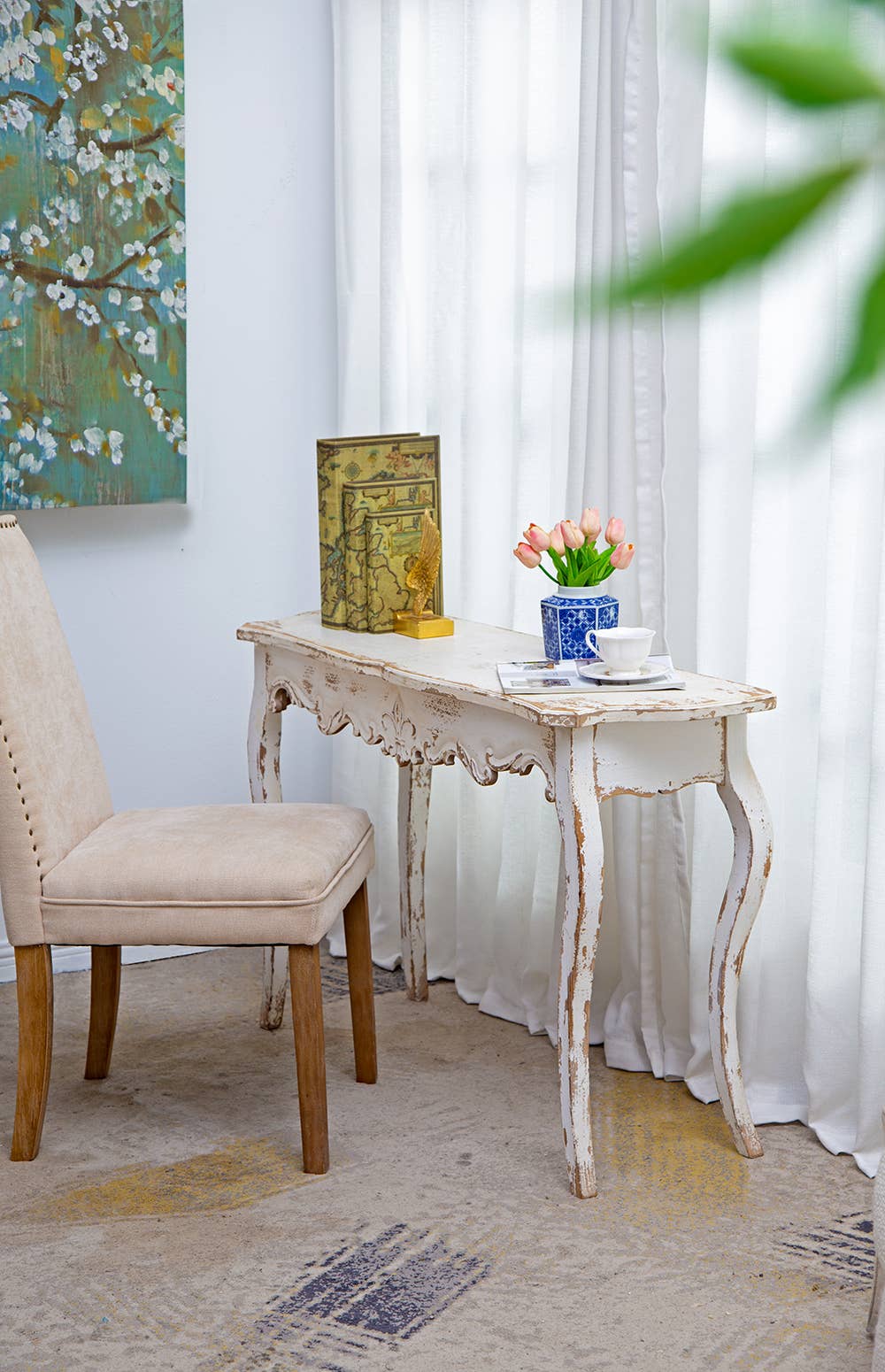 Le Menagerie- 46x16.5x30" Charming Fir Wood Console Table - White