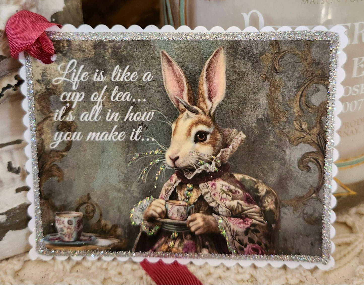 Little Heart Designs - Gift Tag Bunny Life Is Like A Cup Of Tea