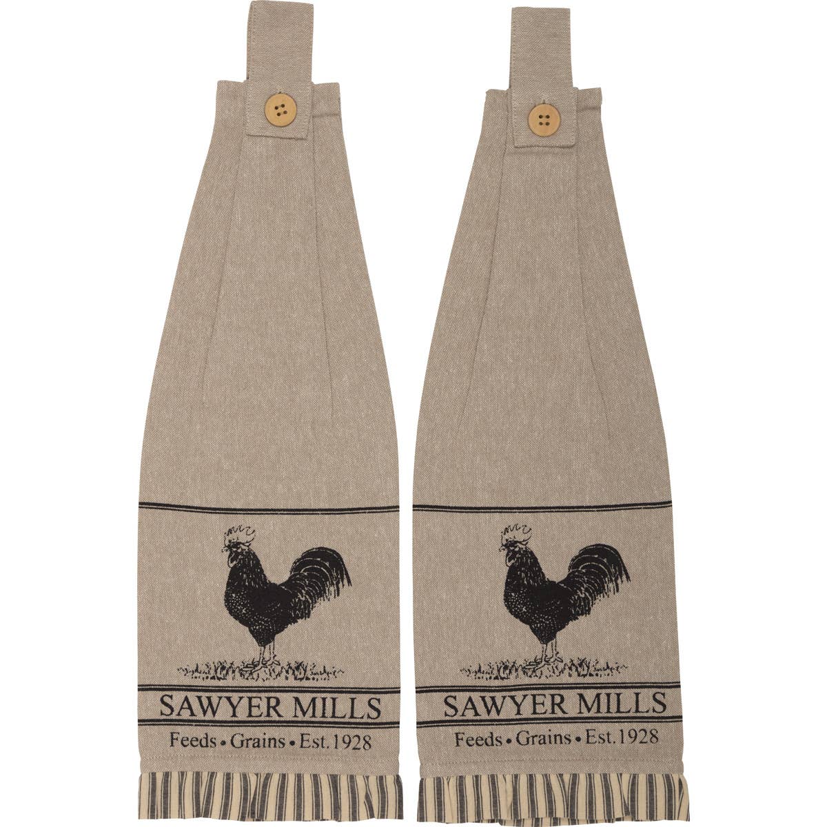 VHC - Sawyer Mill Charcoal Poultry Button Loop Tea Towel Set of 2