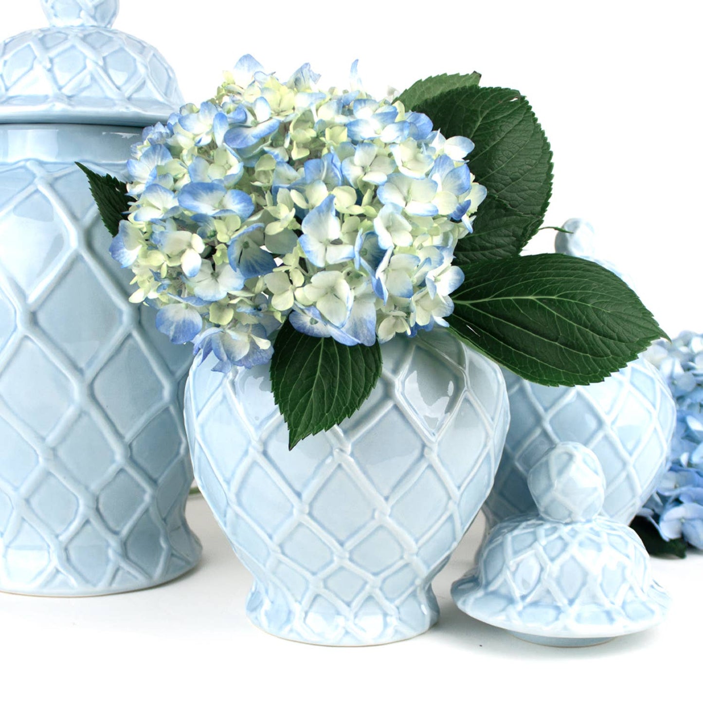 Le Menagerie - Light Blue Textured Ginger Jar - Large
