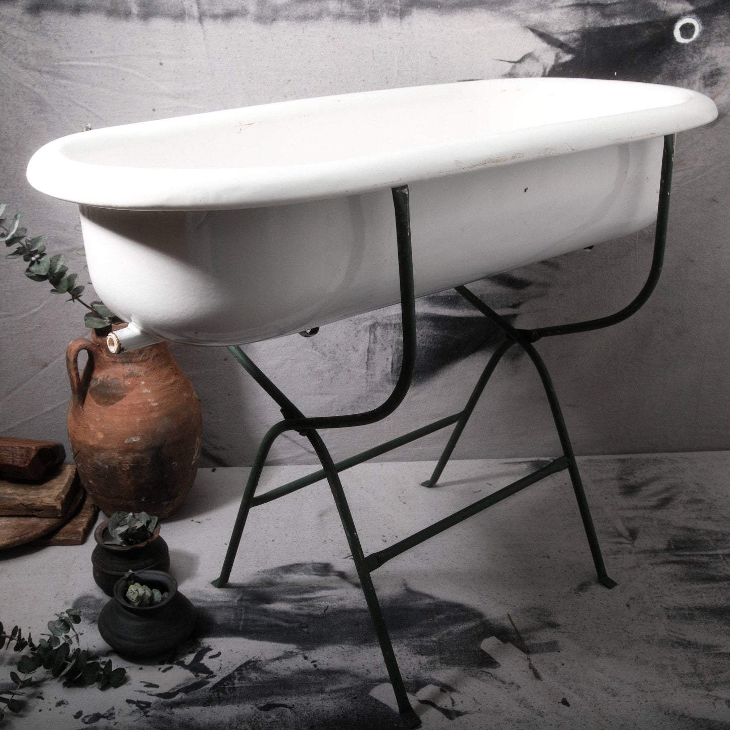 Menagerie_Golden - Antique Hungarian Baby Bathtub w/ Stand