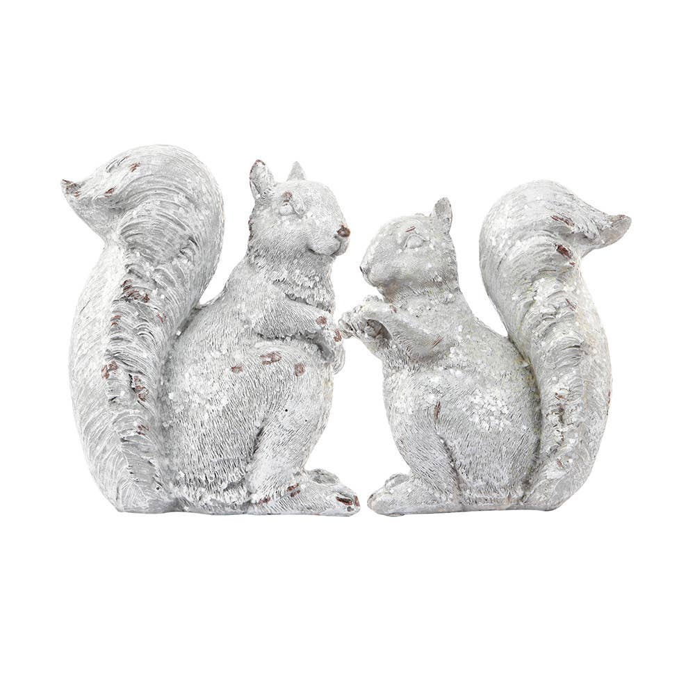 Le Menagerie - 10"H Pair of Rustic White Squirrel Figurines
