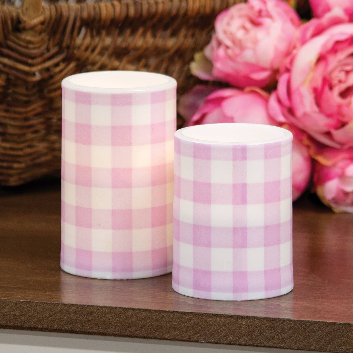 Le Menagerie - Pink Gingham Check Timer Pillar, 3"x4"