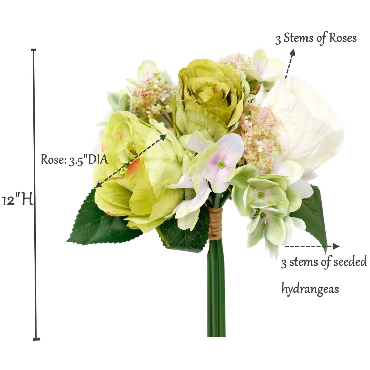 Angel Isabella - 12"-Rose Hydrangea Pre-tied bouquet Faux Flowers
