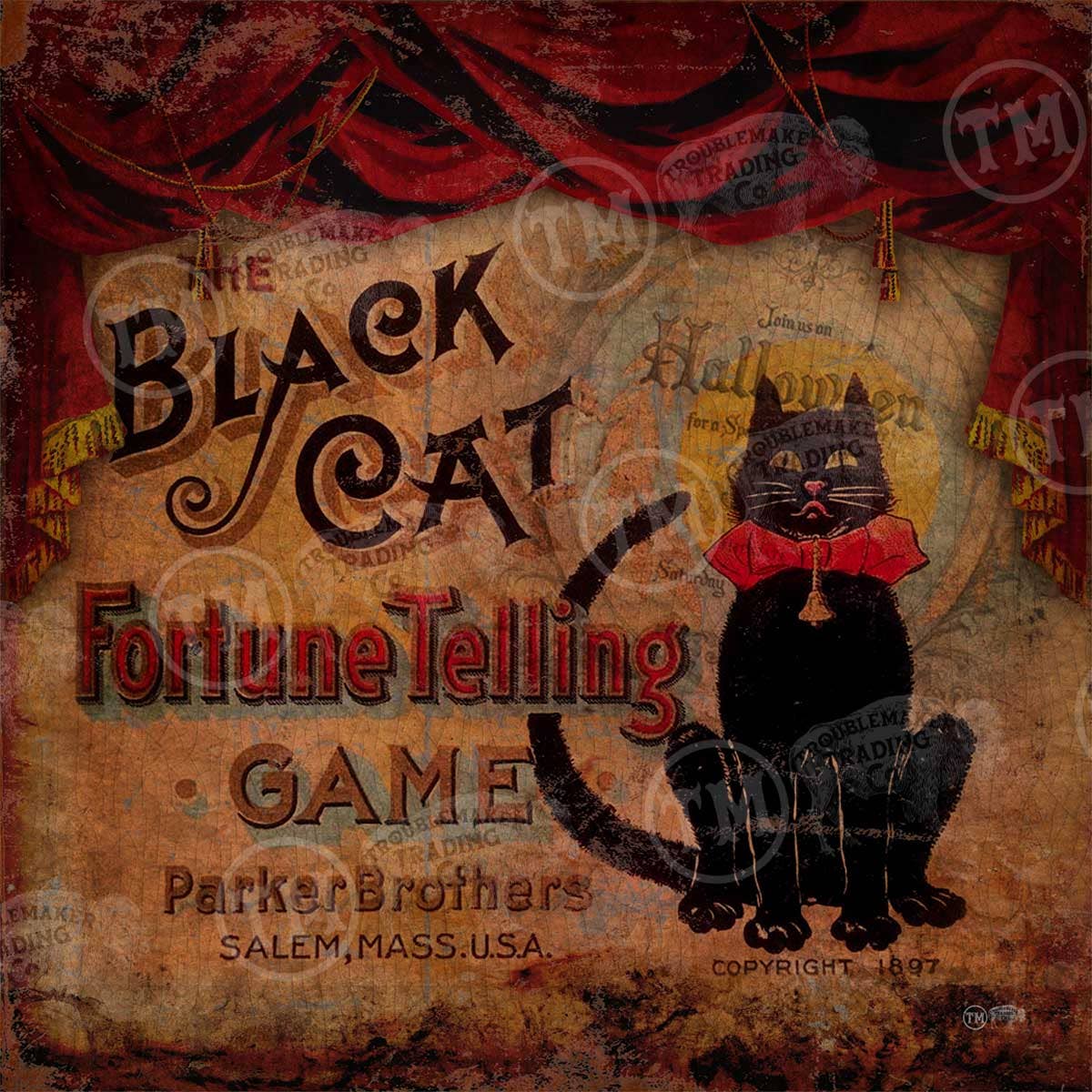 TroubleMaker Trading Company - Halloween Cat -Square Framed Artwork