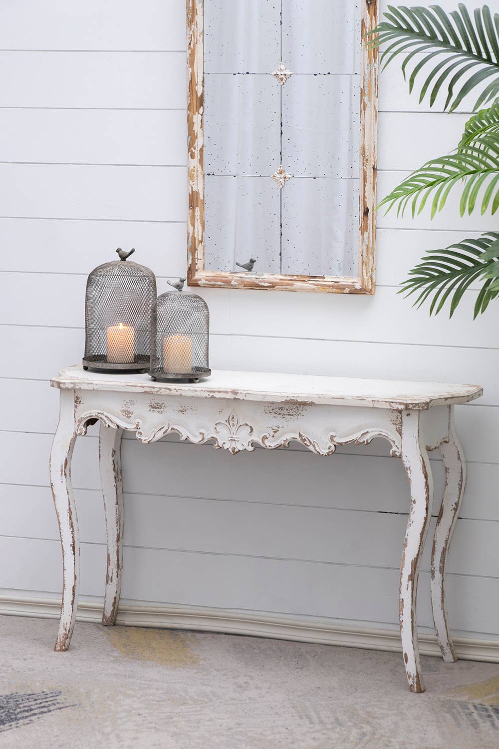 Le Menagerie- 46x16.5x30" Charming Fir Wood Console Table - White