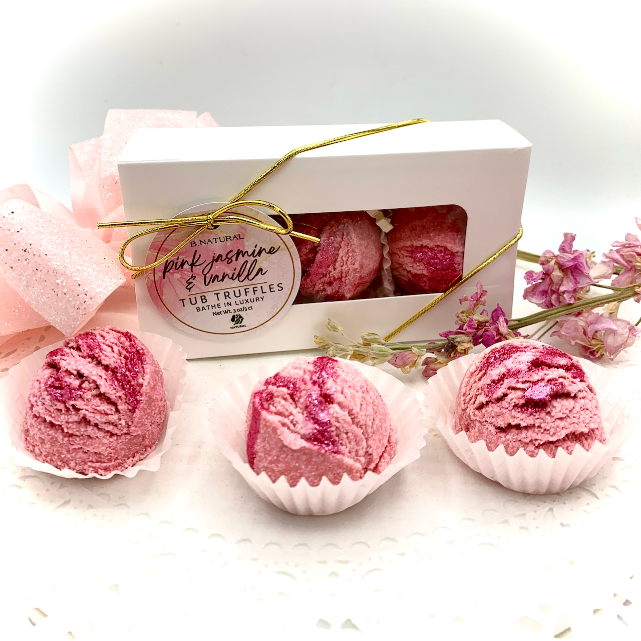 B.NATURAL STORES - Pink Jasmine & Vanilla| Tub Truffles -3CT Gift Box
