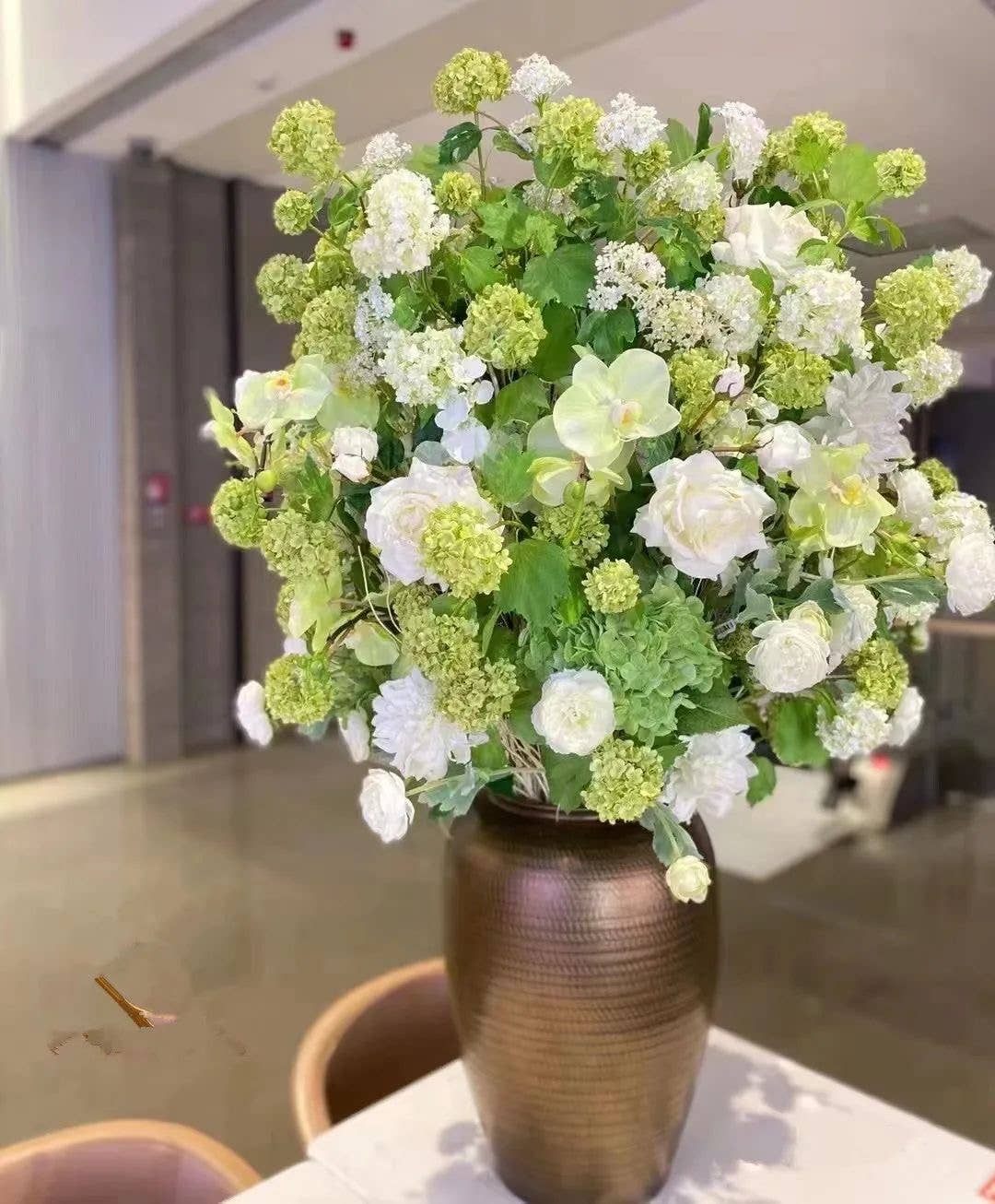 Angel Isabella - 40"Long-5 Blooms-Premium Faux Snowball hydrangea spray