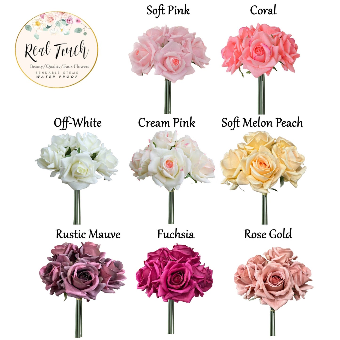 Angel Isabella - Real Touch Pack of 5 Large bloom Rose