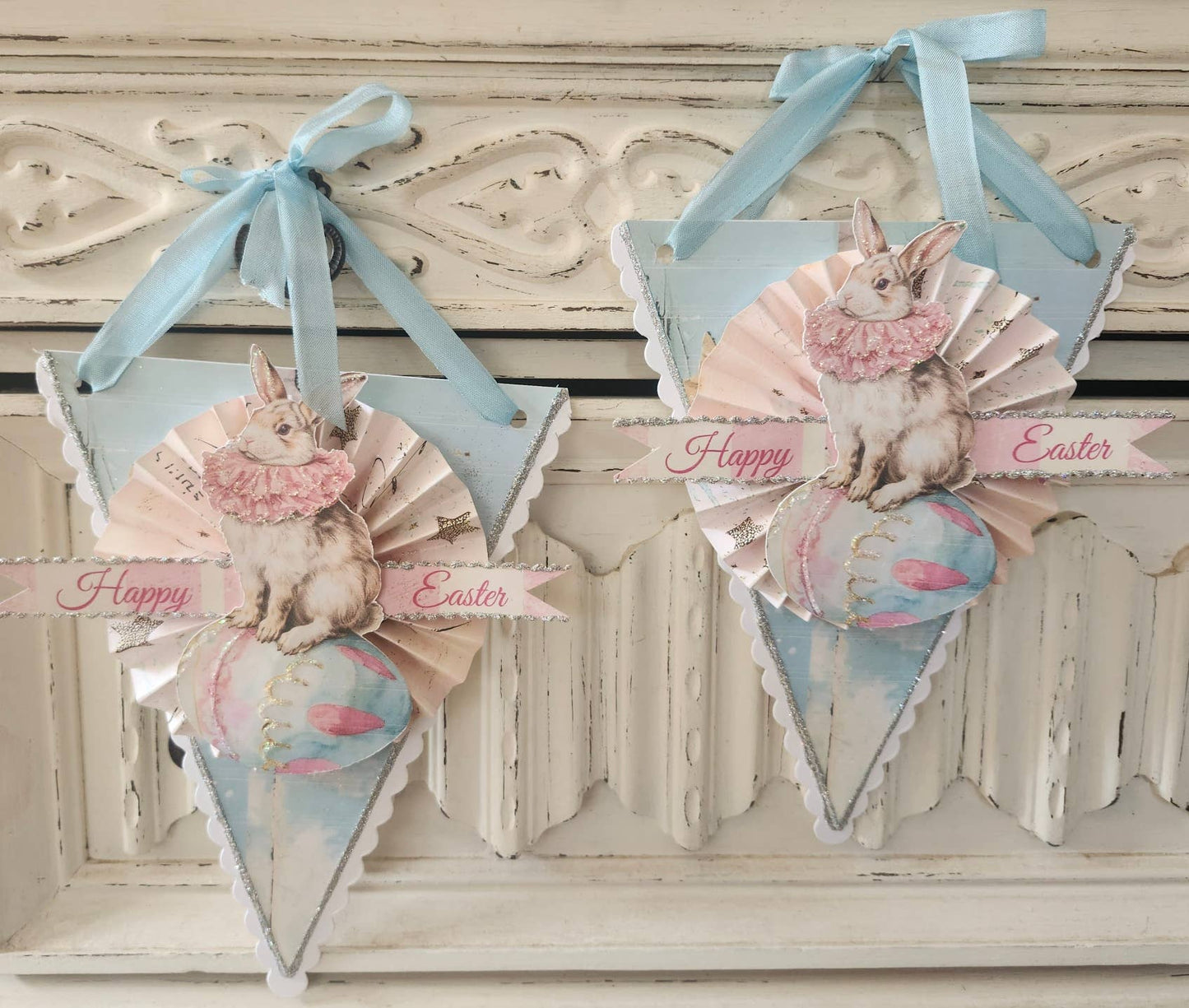 Little Heart Designs - Easter Bunny n Egg Hanging Decoration Blue Happy Easter