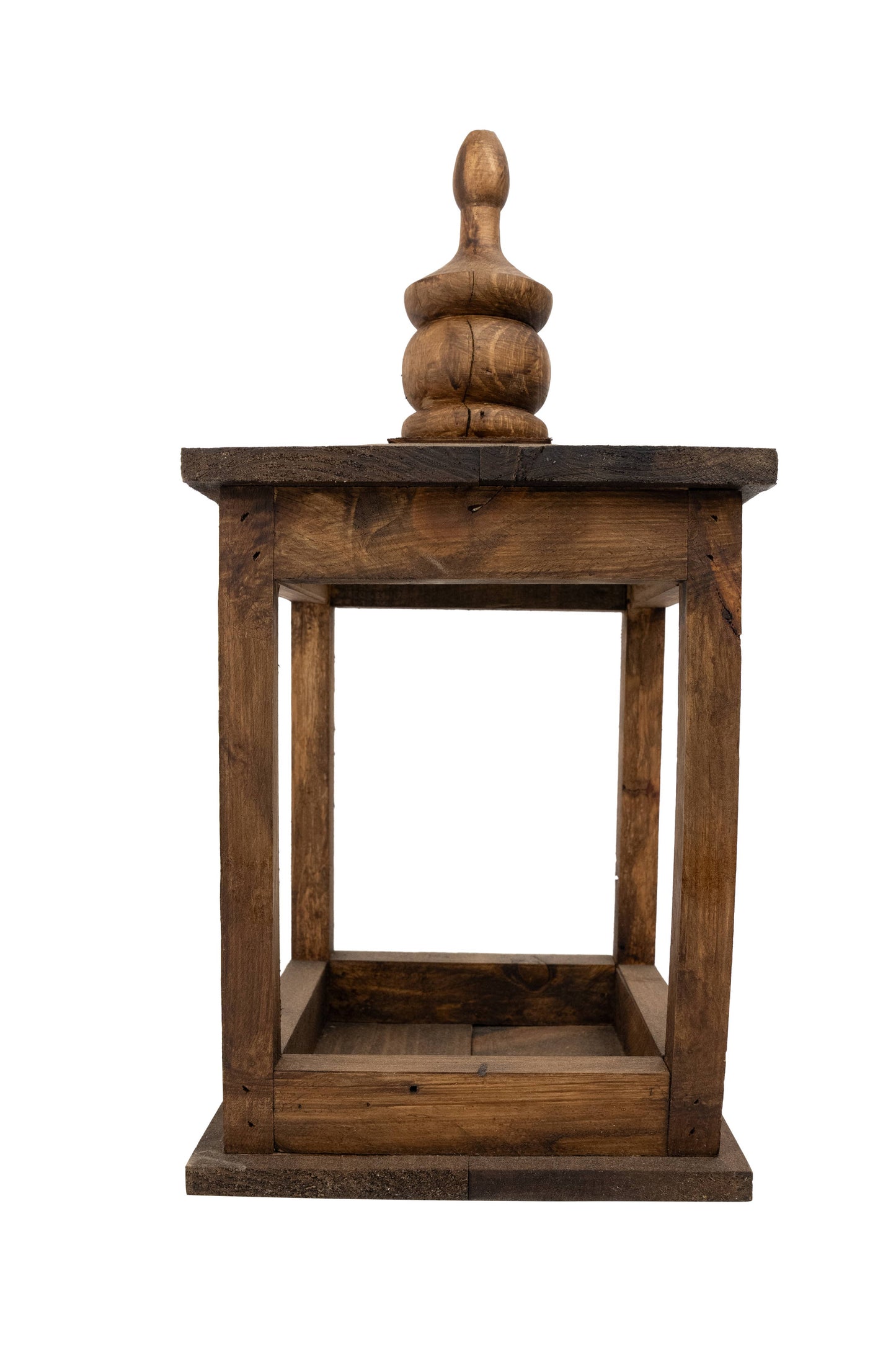 Le Menagerie - Dunlap Farmhouse Wood Lantern-8.5x17 inches-Waxed Brown