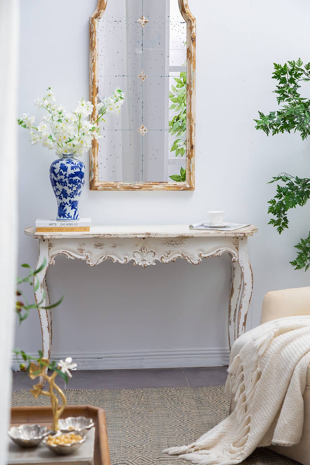 Le Menagerie- 46x16.5x30" Charming Fir Wood Console Table - White