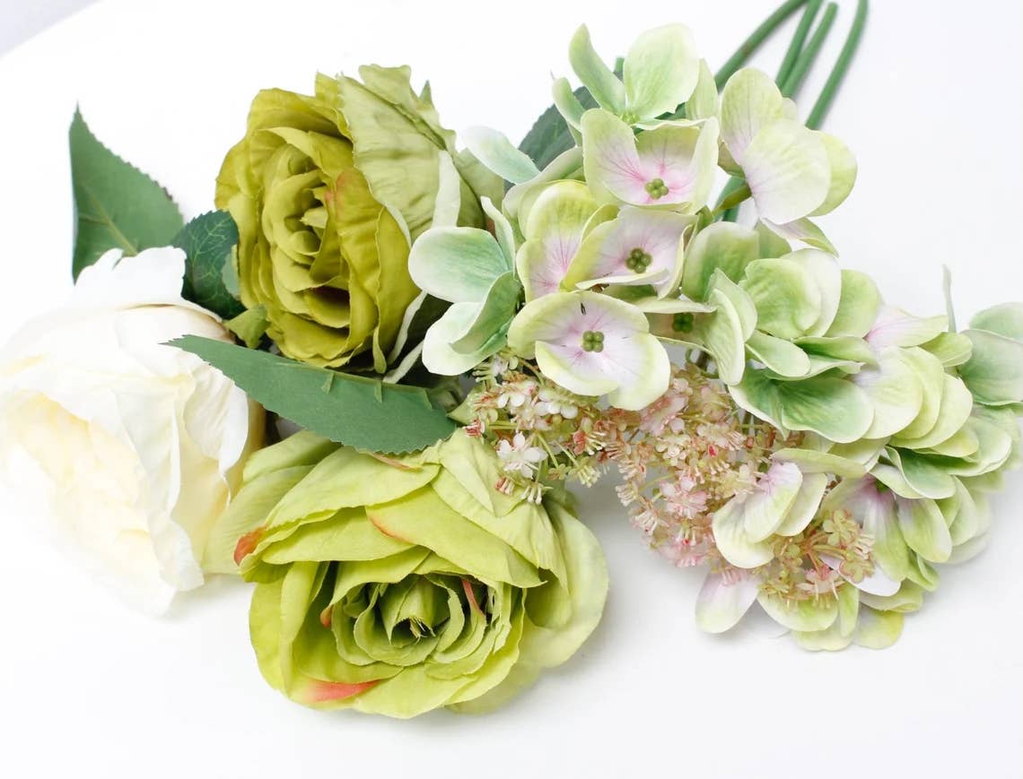 Angel Isabella - 12"-Rose Hydrangea Pre-tied bouquet Faux Flowers