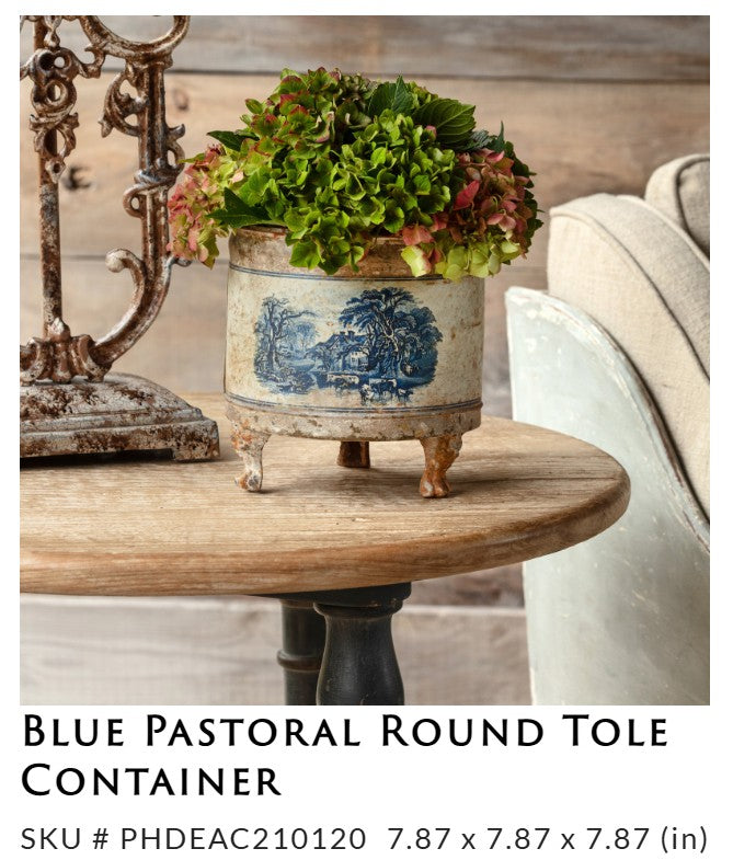 Porch View - Blue Pastoral Round Tole Container