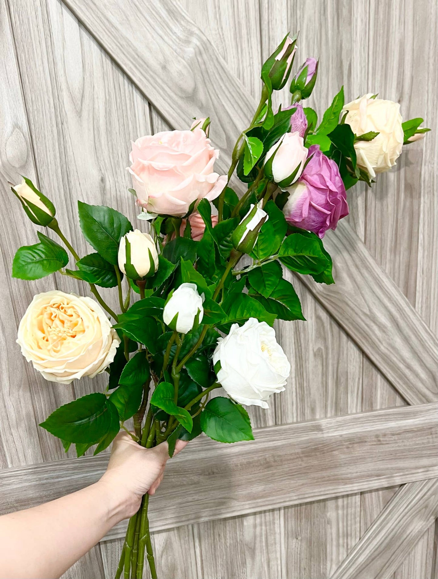 Angel Isabella - 30" 3-Head Real touch English Austin Cabbage Rose Stem