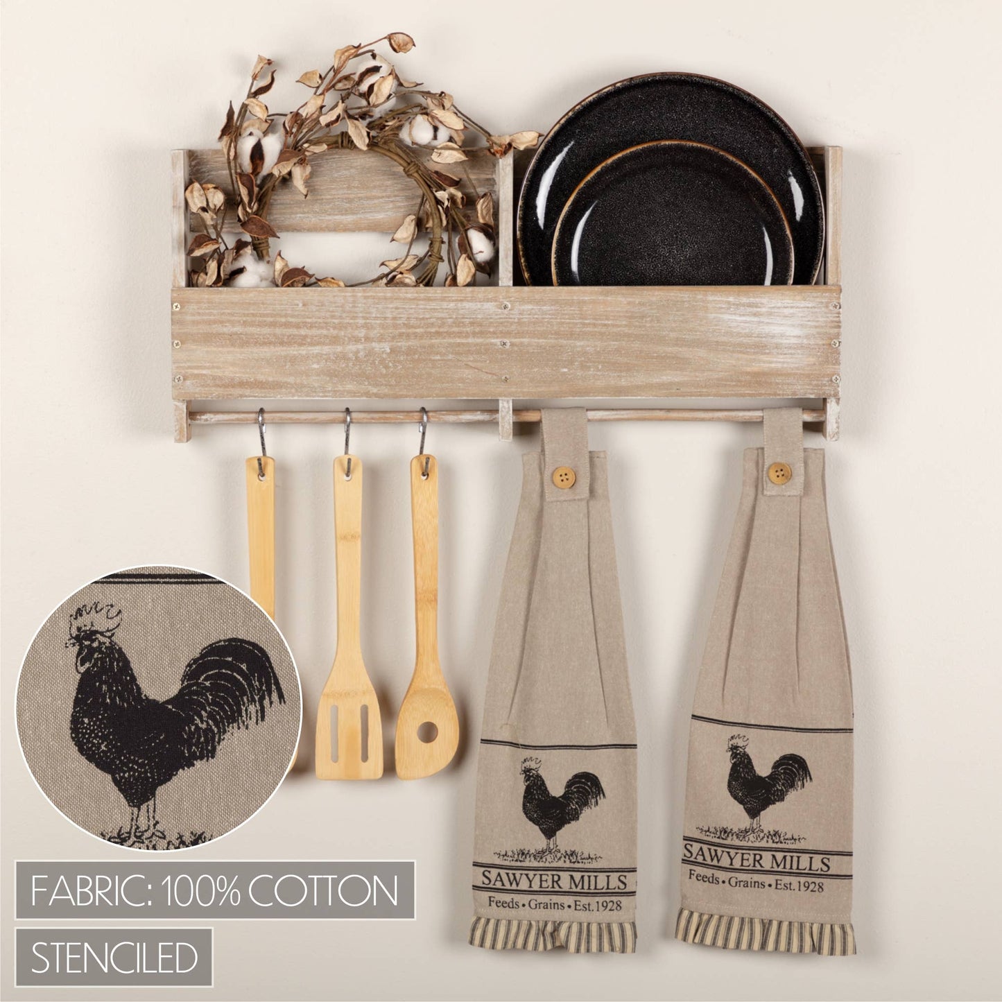 VHC - Sawyer Mill Charcoal Poultry Button Loop Tea Towel Set of 2