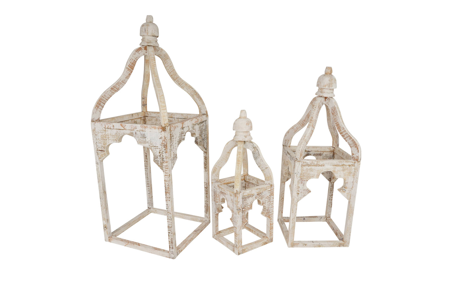 Le Menagerie - Kota Farmhouse Wood Lantern-Set of 3- Lanterns-White-Beauty