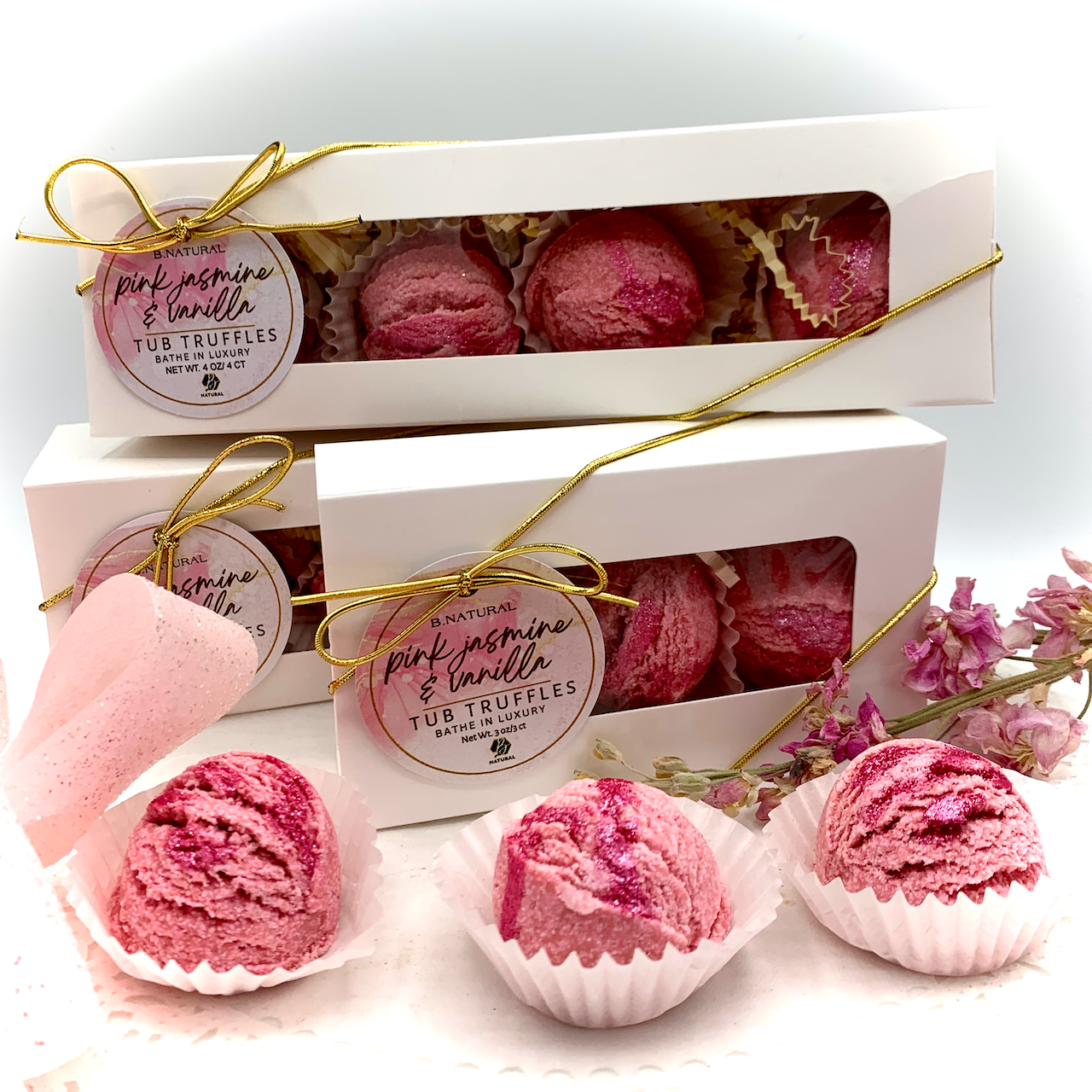 B.NATURAL STORES - Pink Jasmine & Vanilla| Tub Truffles -3CT Gift Box