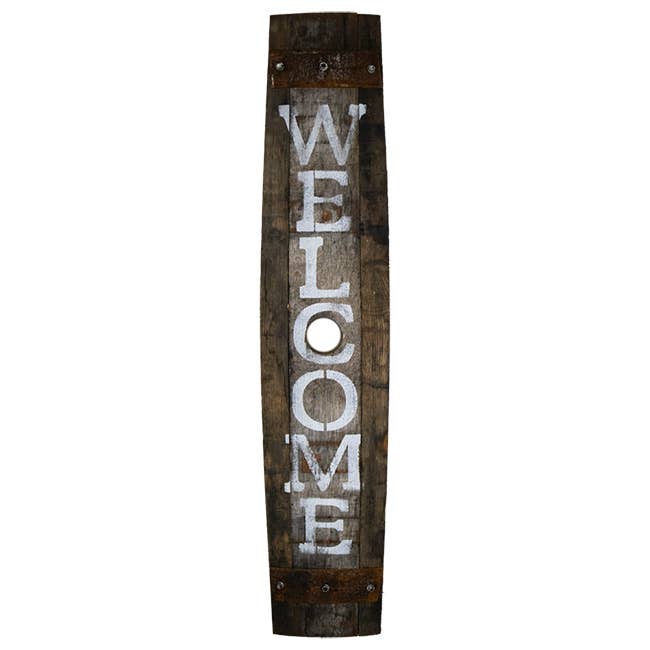 Le Menagerie- Amish-Made Whiskey Barrel Porch Sign, Welcome