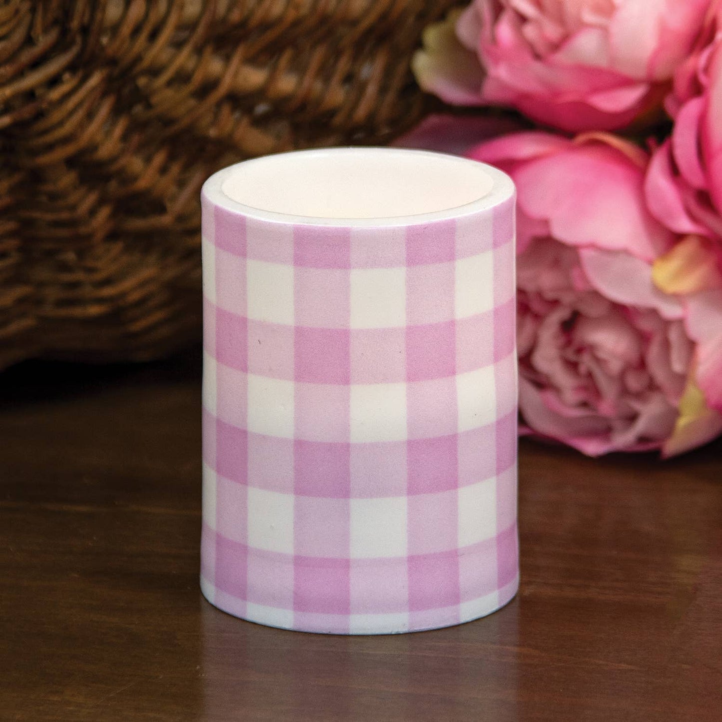 Le Menagerie - Pink Gingham Check Timer Pillar, 3"x4"