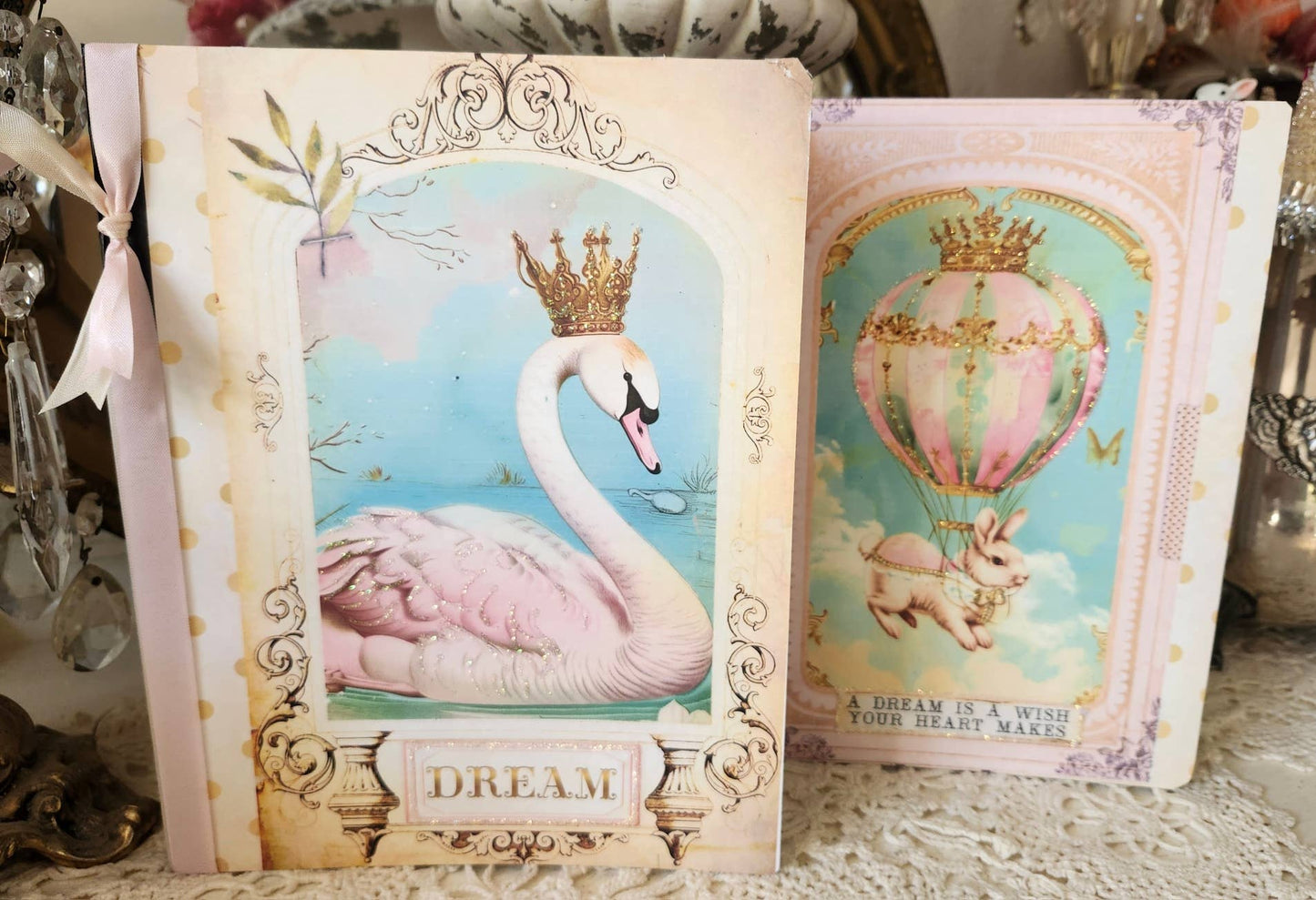 Little Heart Designs - Journal Notebook Bunny Hot Air Balloon Glitter