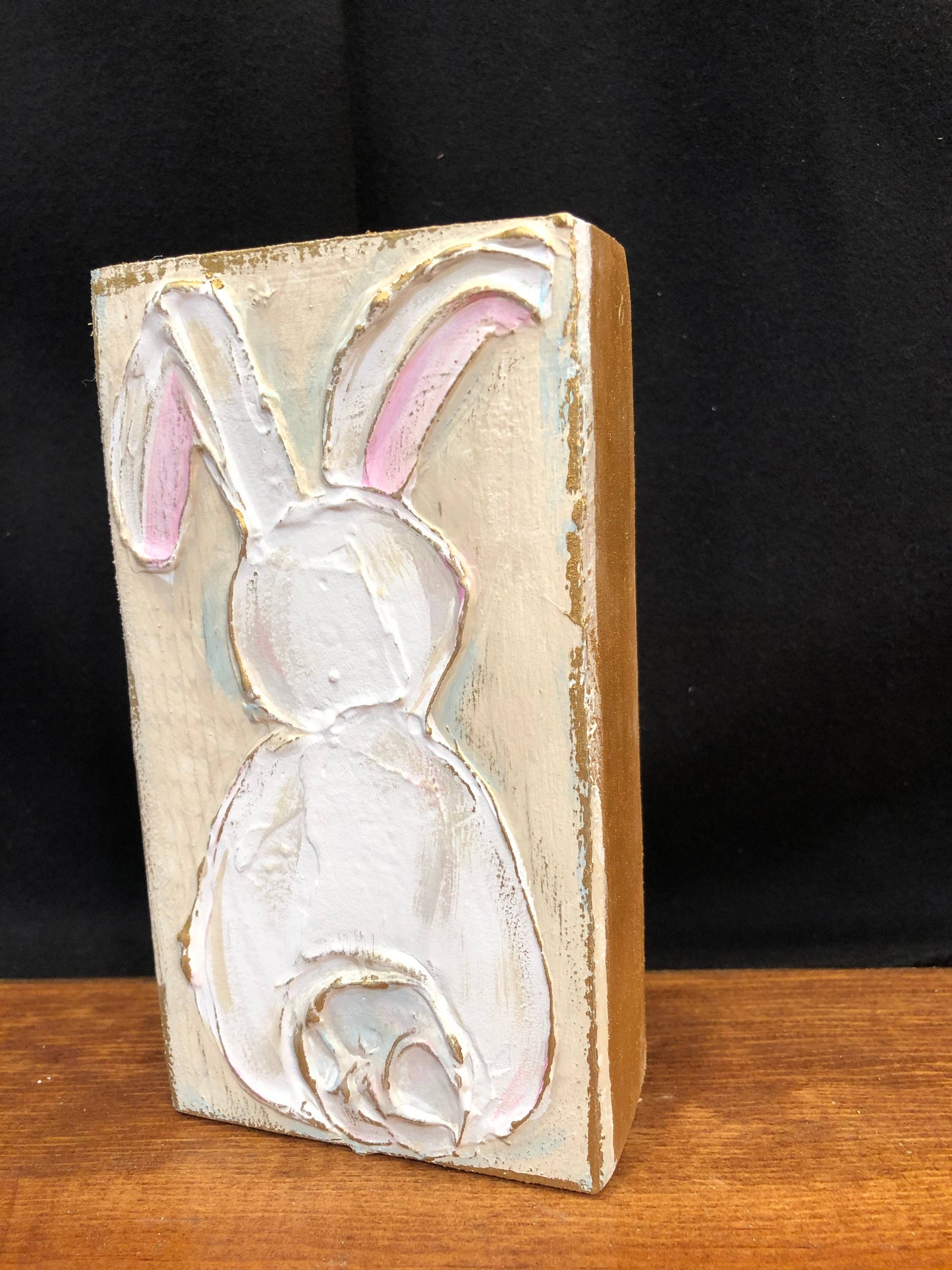 Le Menagerie - Easter Bunny Rabbit handmade textured wood block