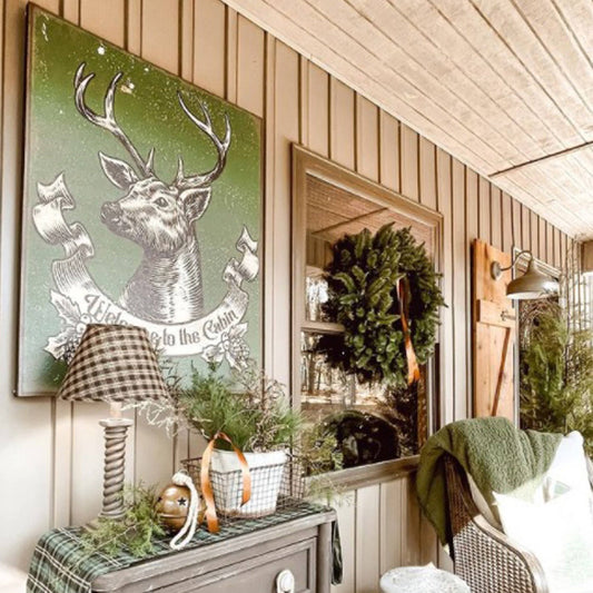 Olive Branch Farmhouse - Welcome to the Cabin Vintage Deer Head Canvas Wall Art
