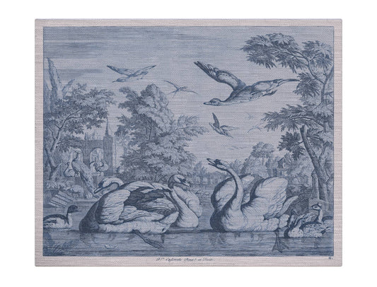 SPLASHWORKS - Swans in Toile Blue Fabric Gallery Wrapped Wall Art