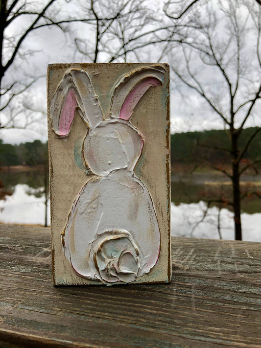 Le Menagerie - Easter Bunny Rabbit handmade textured wood block