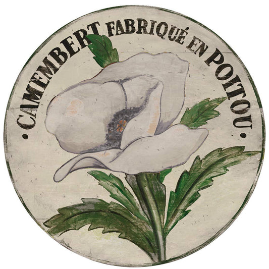 Le Menagerie - French White Poppy Stem on Cream Wood Wall Art