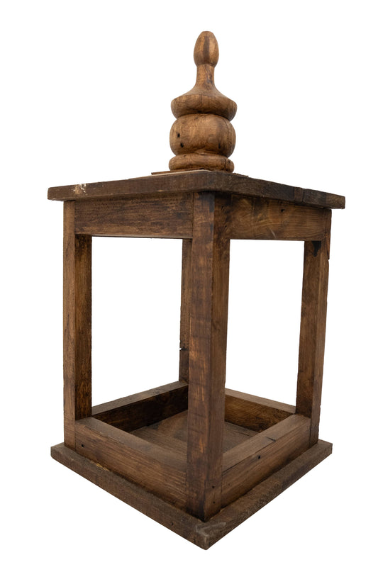 Le Menagerie - Dunlap Farmhouse Wood Lantern-8.5x17 inches-Waxed Brown
