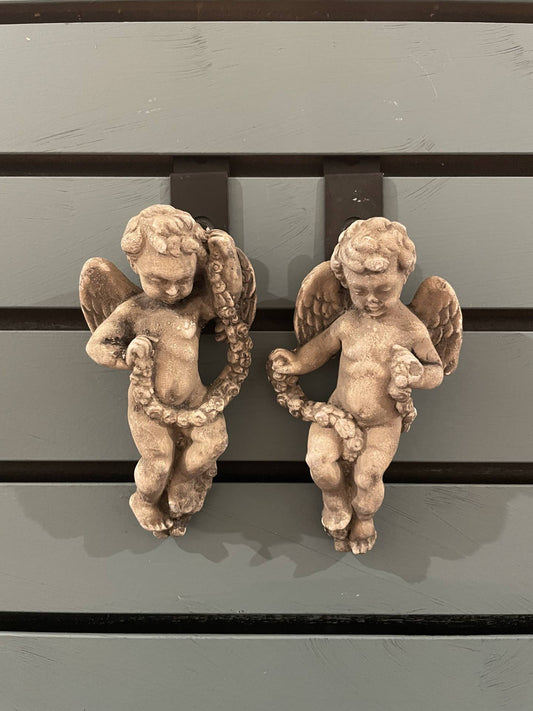 Le Menagerie - Cherub with Garland Wall Plaque - Pair