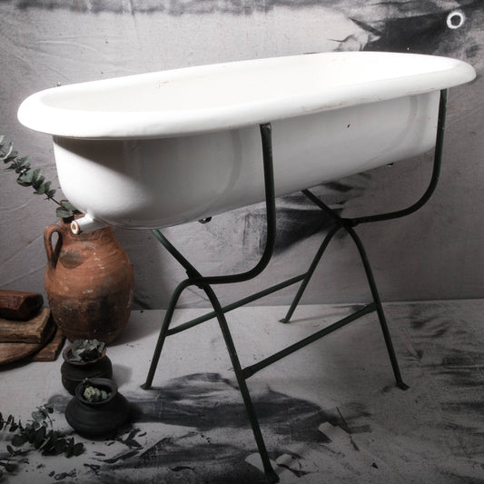 Menagerie_Golden - Antique Hungarian Baby Bathtub w/ Stand