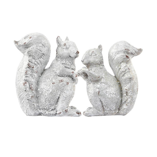 Le Menagerie - 10"H Pair of Rustic White Squirrel Figurines