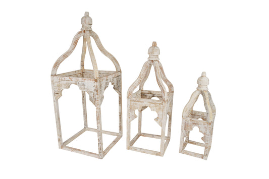 Le Menagerie - Kota Farmhouse Wood Lantern-Set of 3- Lanterns-White-Beauty