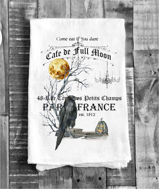 Avery Lane Gifts - Cafe De Full Moon Paris Halloween Cotton Tea Towels Kitchen