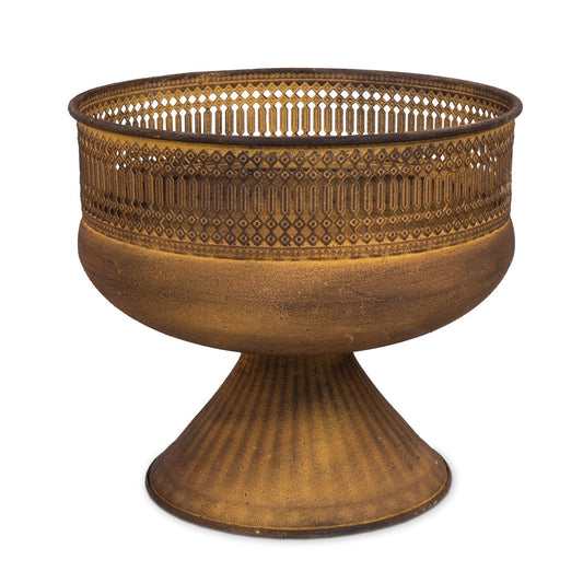 Blossom Bucket & Crossroads Home - Decorative Round Metal Bowl On Pedestal