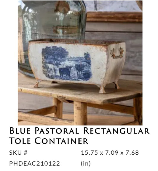 Porch View - Blue Pastoral Rectangular Tole Container