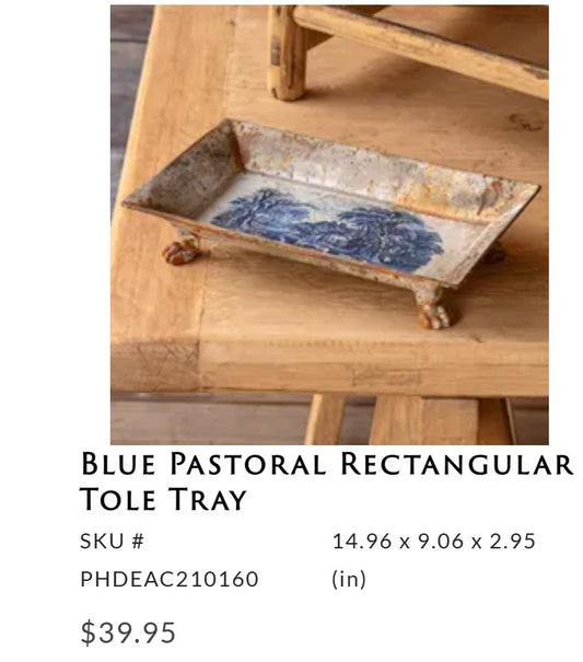Porch View - Blue Pastoral Rectangular Tole Tray