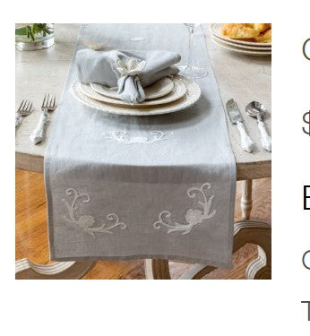 Park Hill-Cosette Embroidered Linen Table Runner
