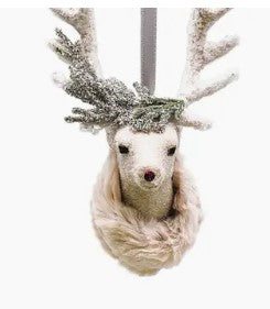 Menagerie-Sherri-Stag head Ornament - Fawn, Latte w/Pine