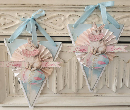 Little Heart Designs - Easter Bunny n Egg Hanging Decoration Blue Happy Easter